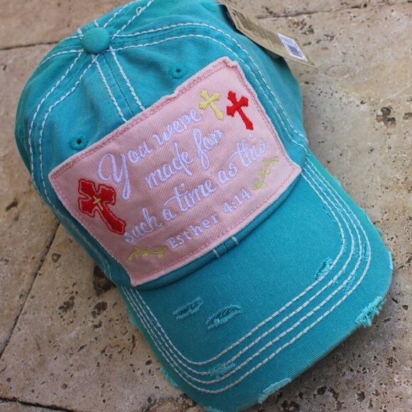Womens Inspirational Cross Hat Cap Such A Time As This Esther 4:14 Distressed - Picture 8 of 9